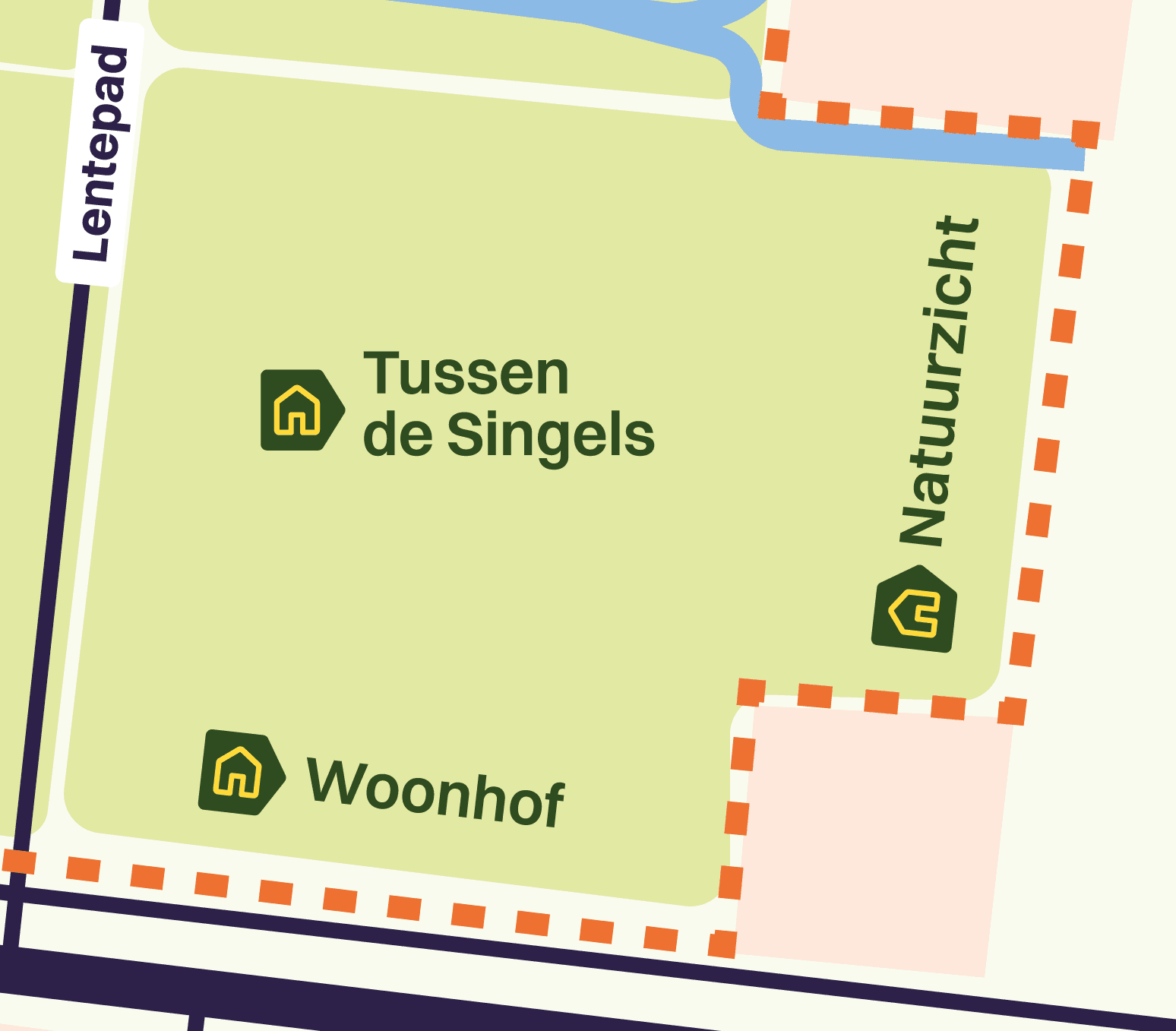 Buurt Tussen de Singels in de nieuwe wijk Eschmarkerveld. Met de wijken Natuurzicht en het Woonhof. Allemaal in het zuid-oosten.